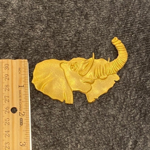 Realm Elephant Pendant Gold Tone Large Trunk Signed Mate Finish - Picture 5 of 9